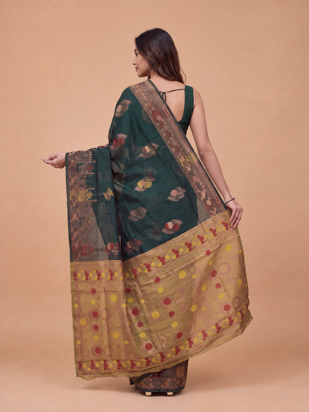Women Spun Poly Dark Green Printed Saree SP15