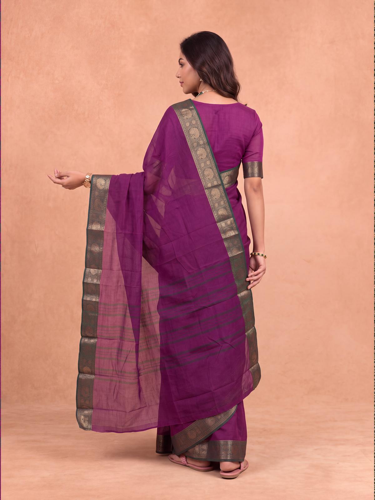 Women Chettinad Cotton Dark Violet Saree CCS23