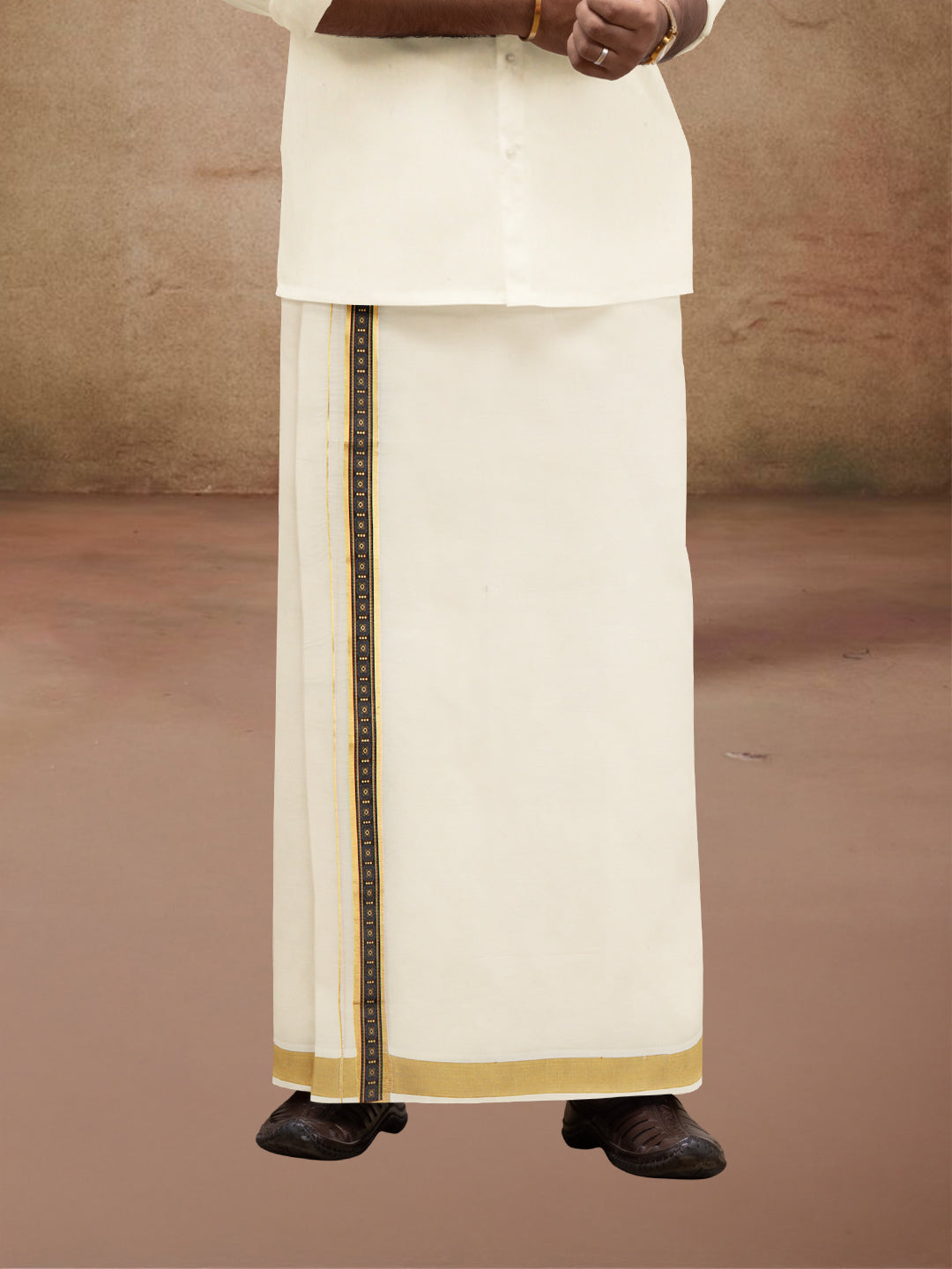 Men Kora Cotton Double Layer Dhoti with Double Side Fancy Jari Border PR17
