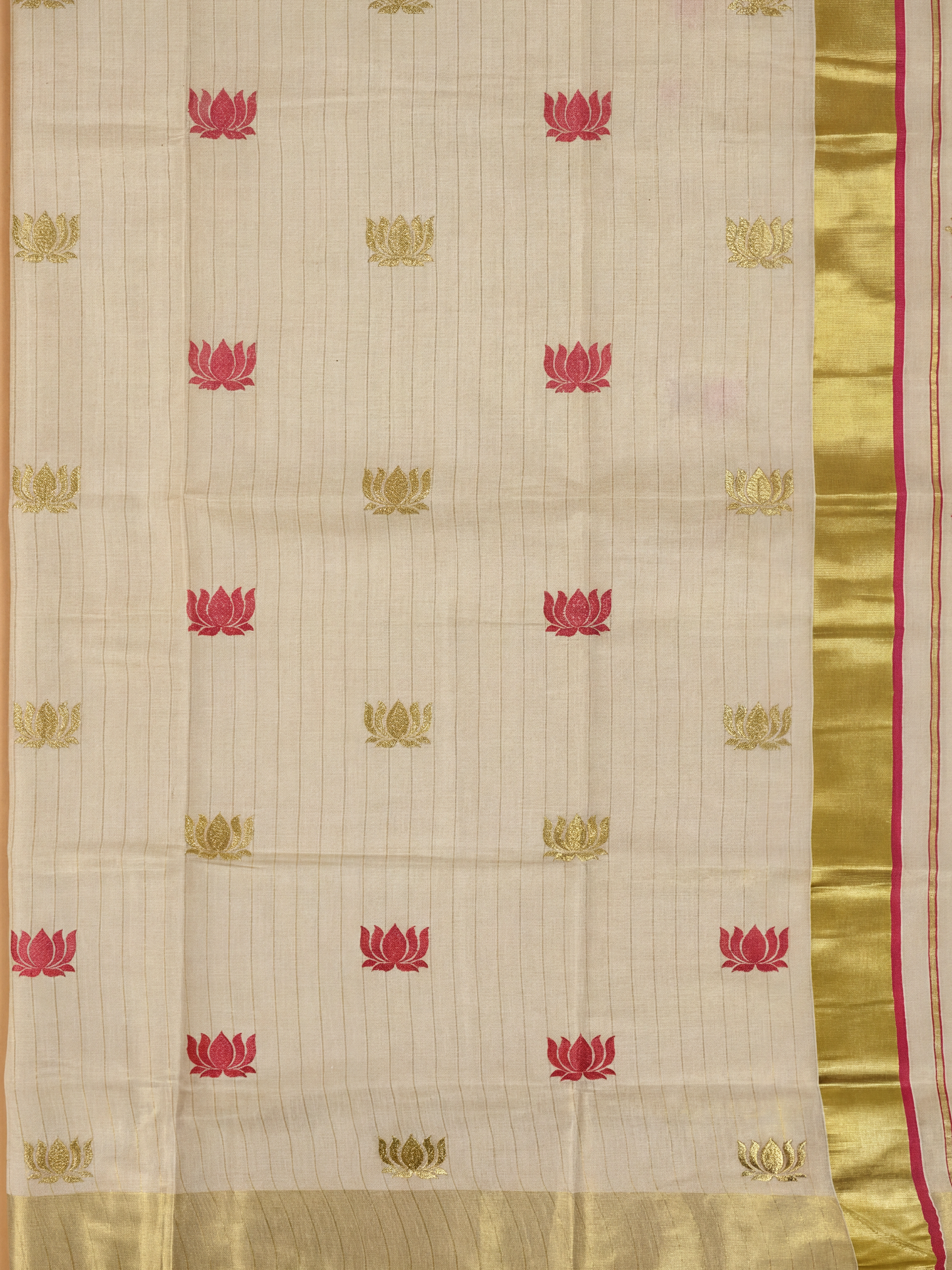 Women Tissue Cream Embroidered Kerala Saree KLS22