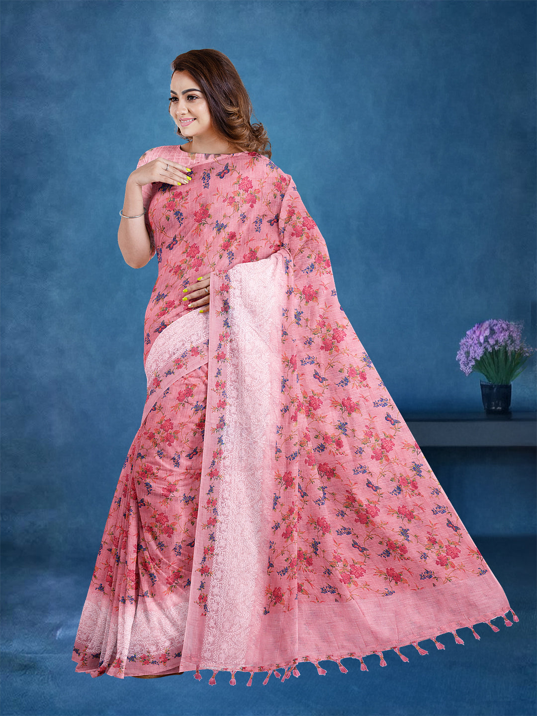 Couple Combo Shirt & Dhoti Set with Saree Pink SL211