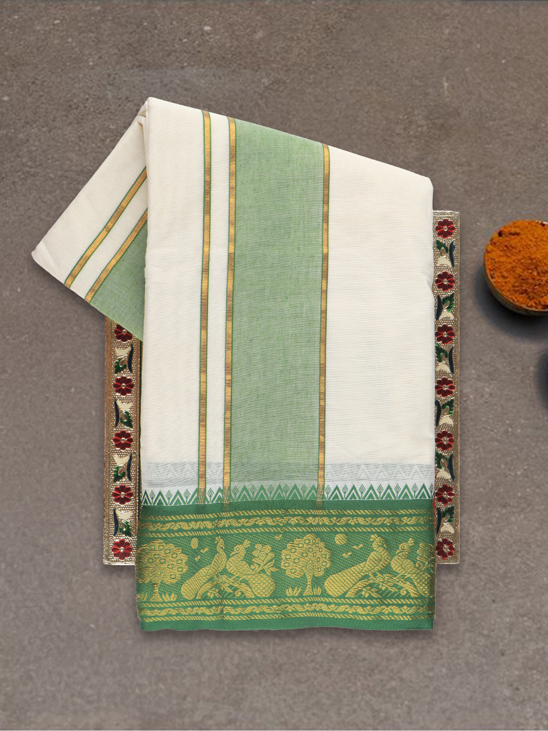 Men Kora Fancy Border Panchakacham Set Kalasam (9+5) K02