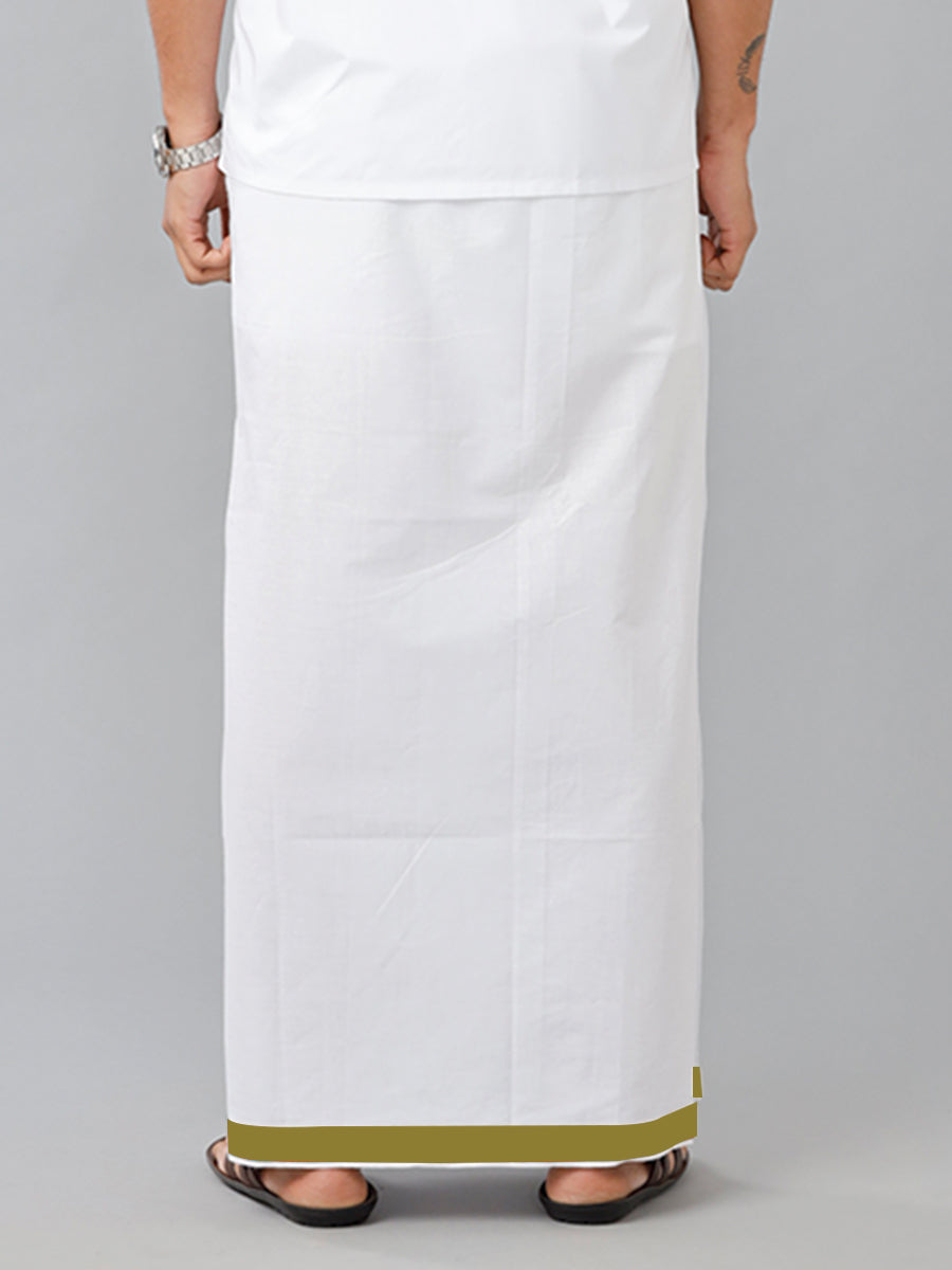 Mens Readymade Adjustable White Dhoti with Green Fancy Border Champ Jari - L-Back view