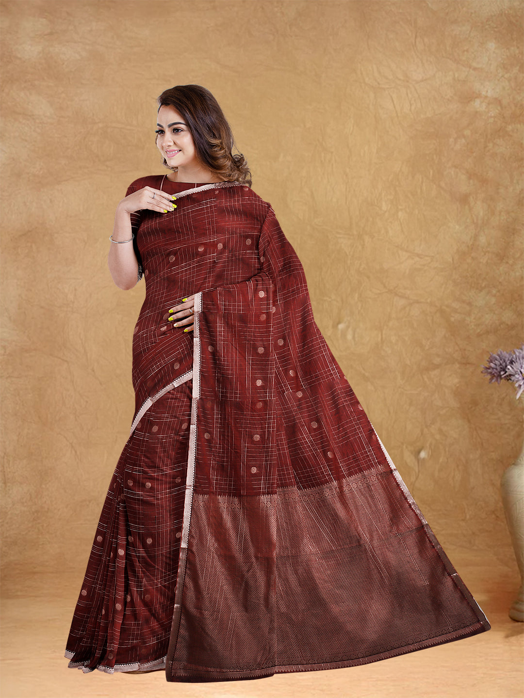 Couple Combo Shirt & Dhoti Set with Saree Brown PCS182