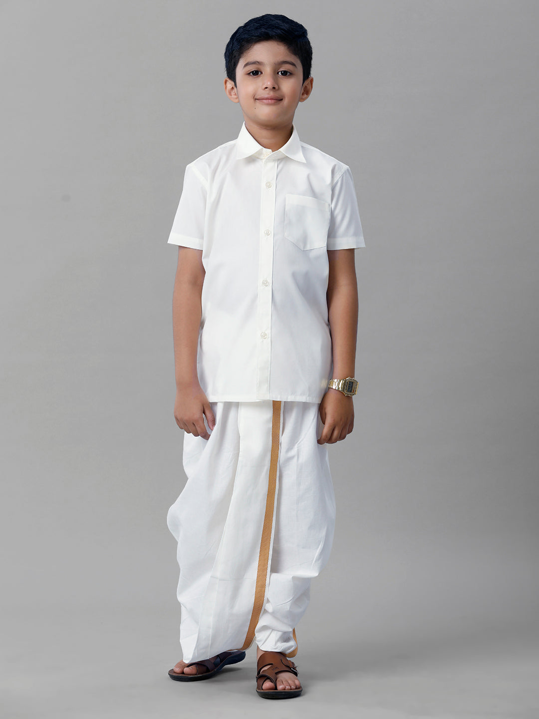 Boys Cotton White Half Sleeves Shirt Panchakacham Combo