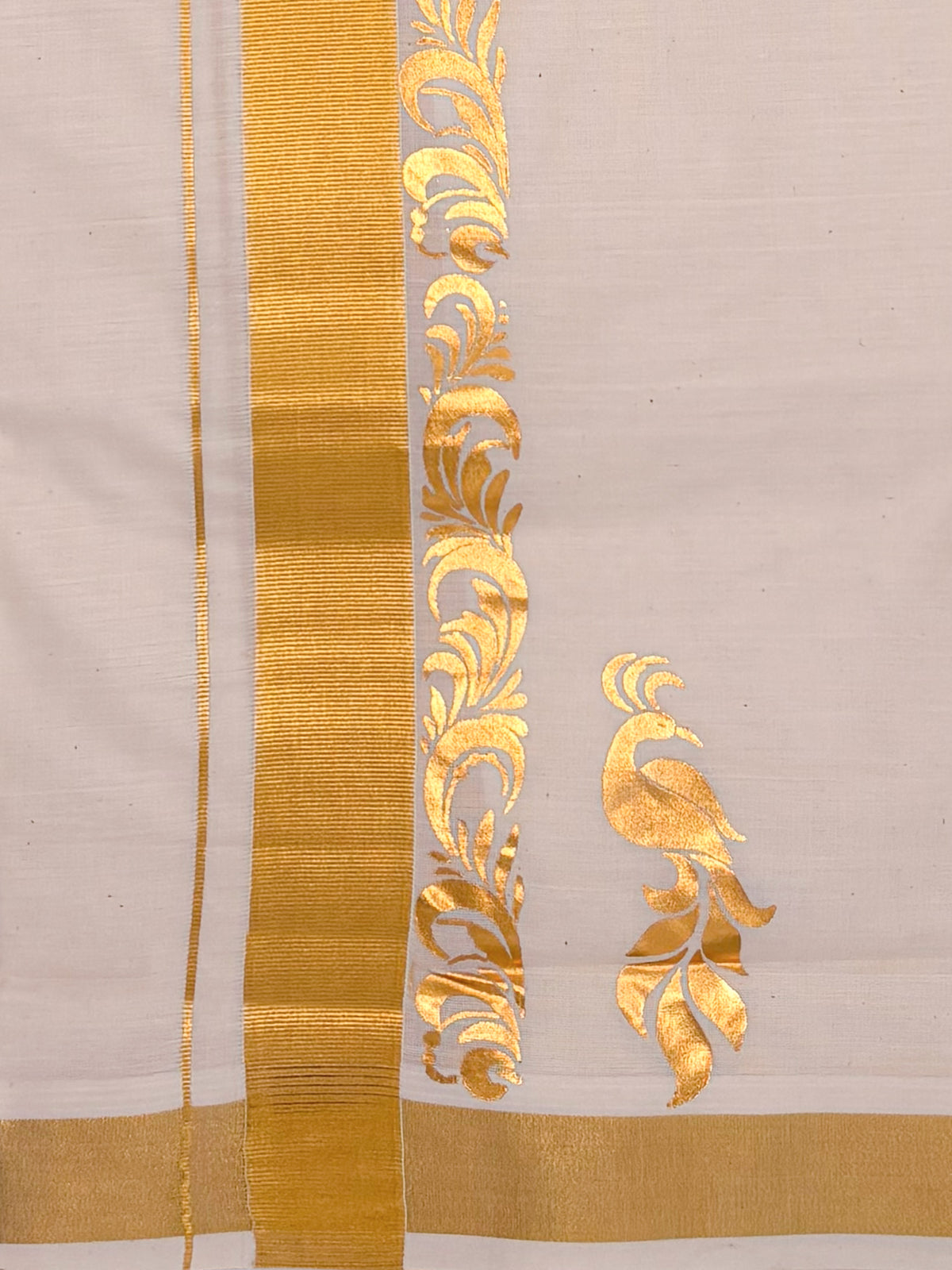 Double Layer Cotton Cream Kora Dhoti With Gold Jari Border - HF Gold HFG10