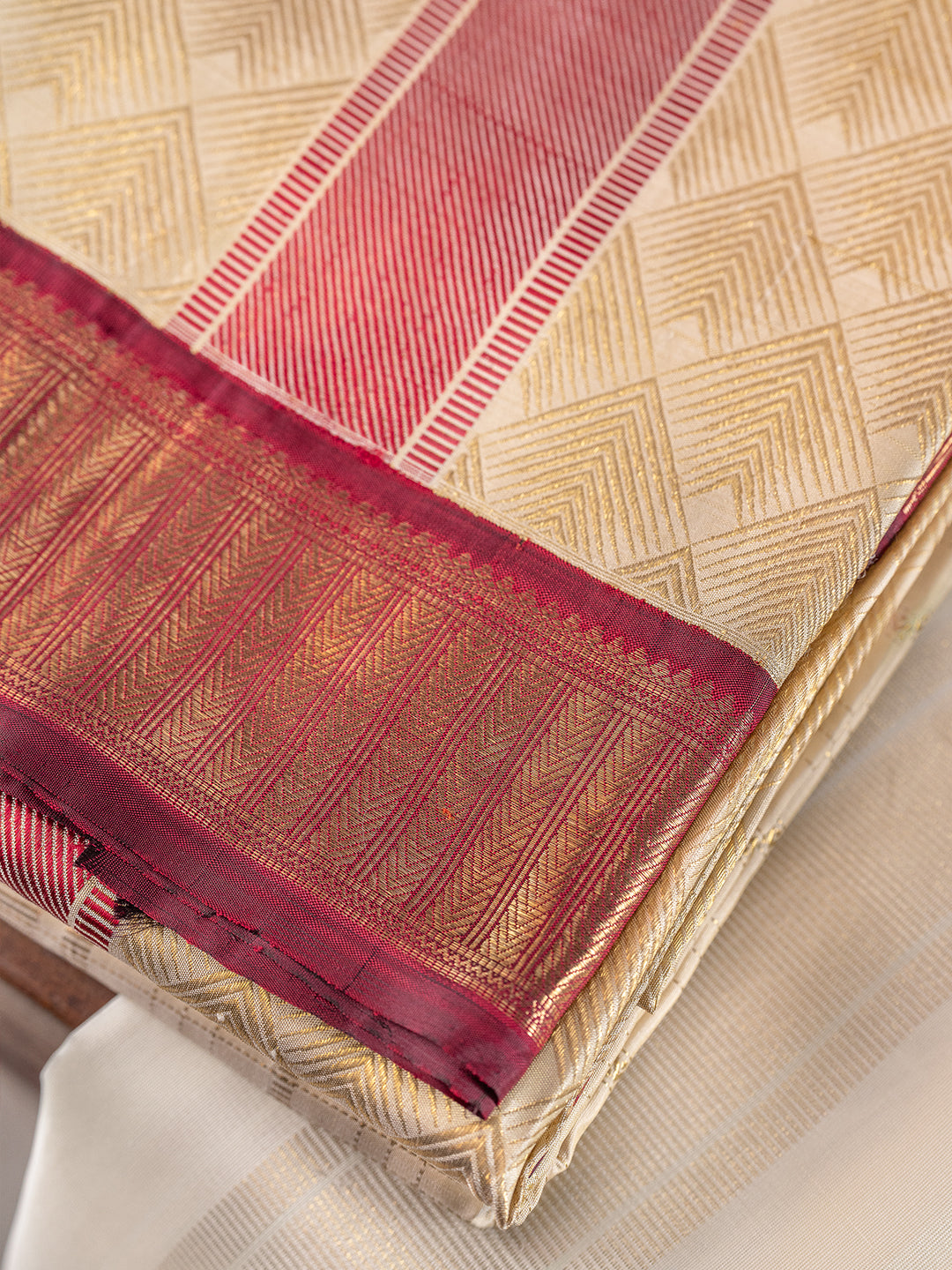 Pure Silk 4½" Fawn Dhoti & Towel Set – Amirtham Korvai Jari Self-Weaving Design