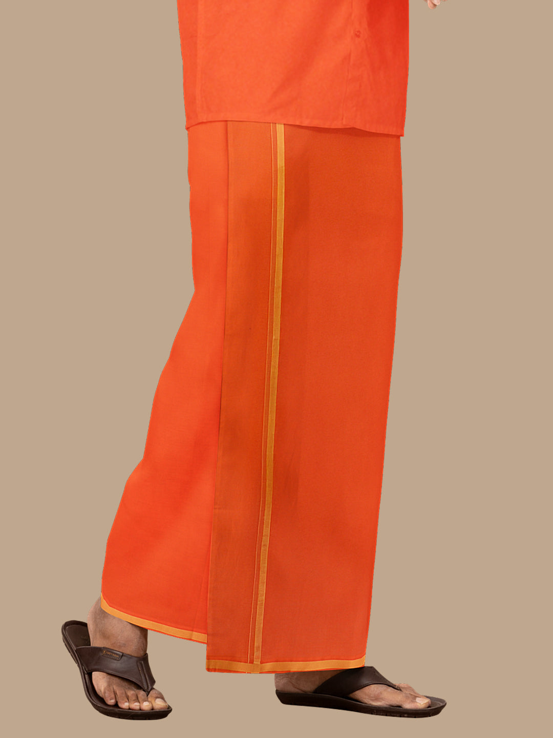 Men Assorted Border Readymade Single Dhoti Dark Orange