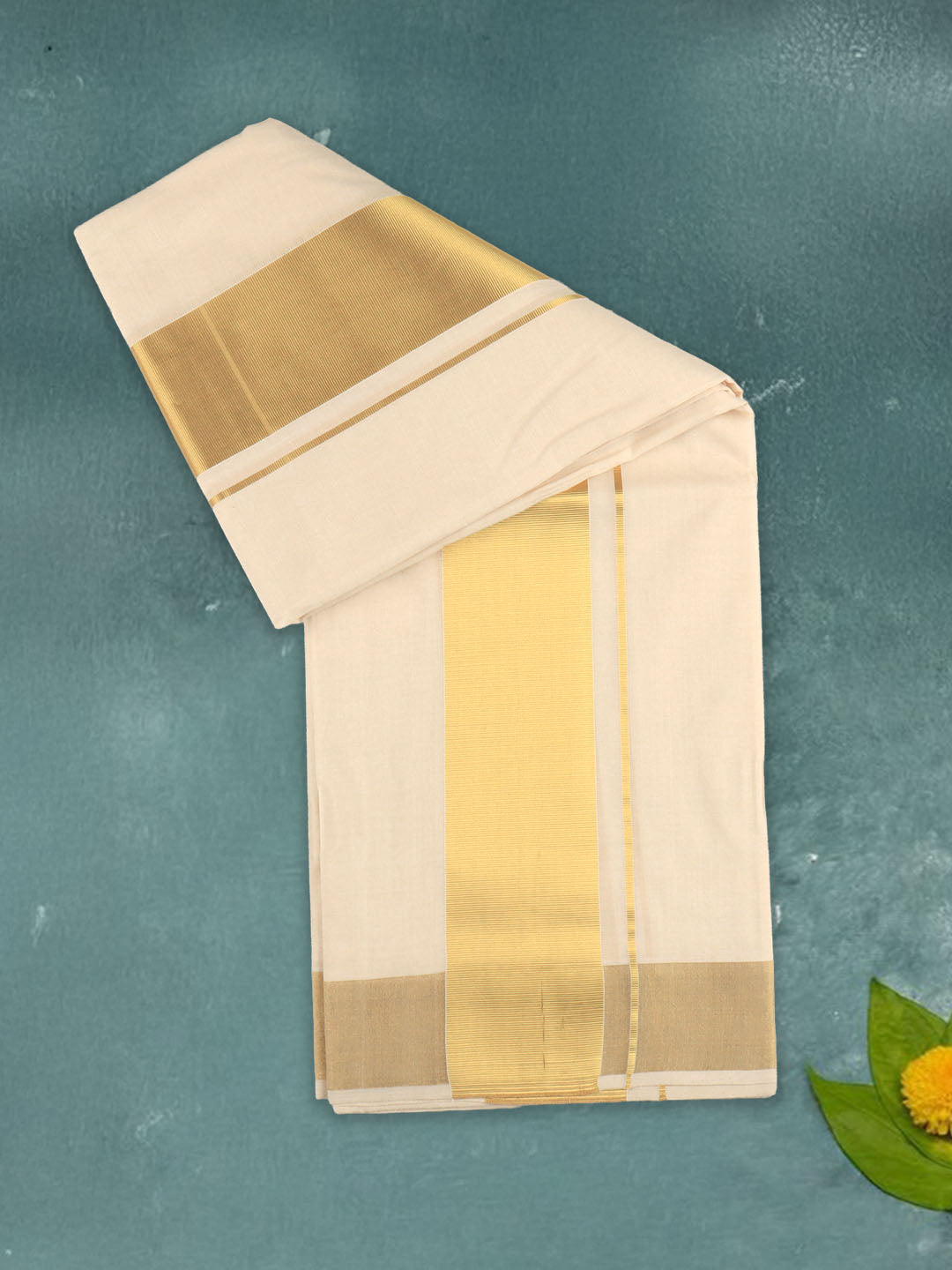 Men Premium Handloom Dhoti with Gold Jari Border HLM35
