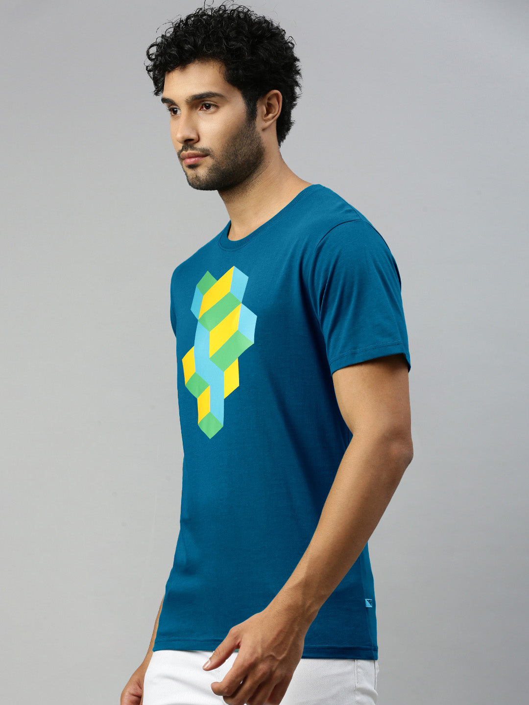 Blue Graphic Printed Round Neck Casual T-Shirt GT42- Side view