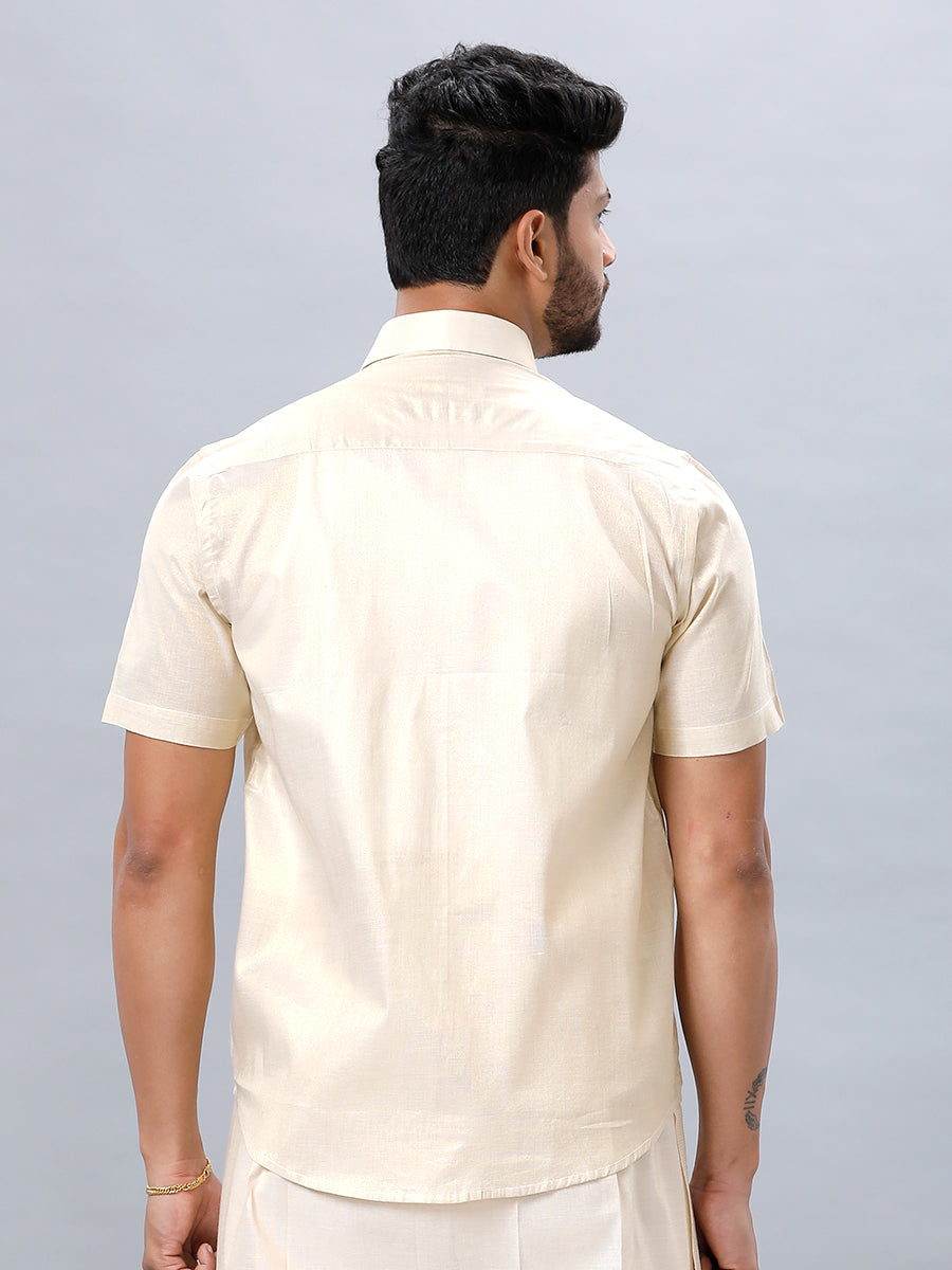 Mens Gold Tissue Half Sleeve Shirt Sangalpam-Back view