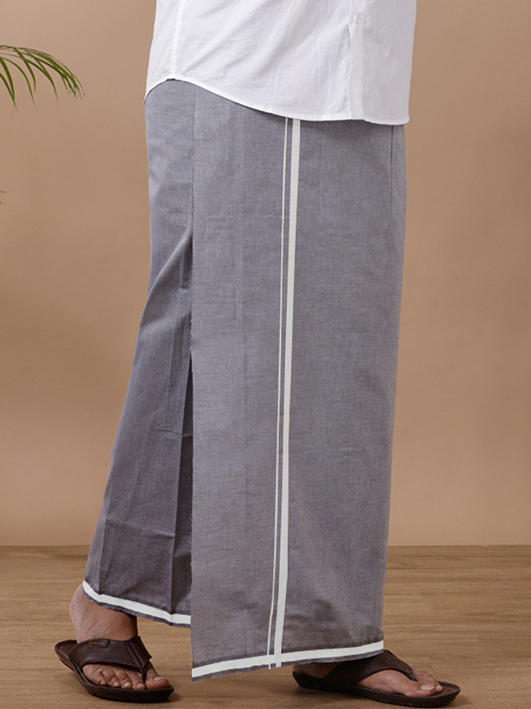 Men Fancy Border Single Dhoti Yogi Silver Gray YSG01