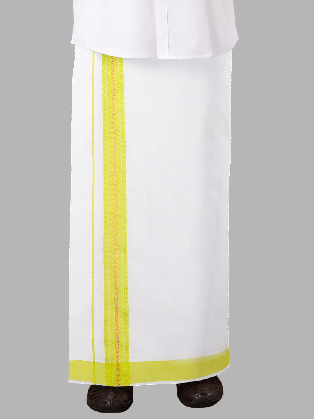 Men White with Green Fancy Border Readymade Pocket Single Layer Dhoti GACJ25