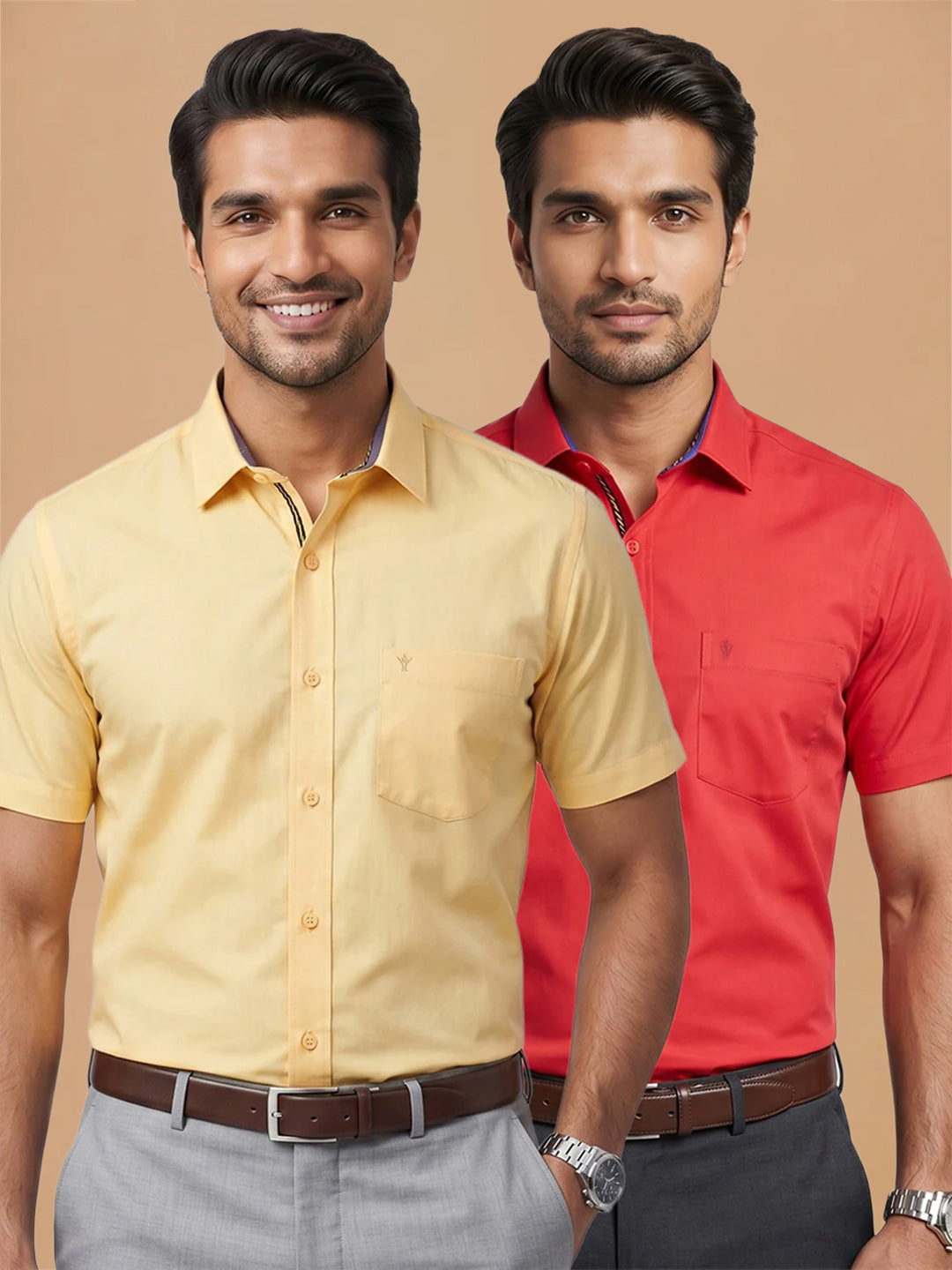 Pack of 2 | 100% Cotton Smart Fit Shirts - Red & Yellow