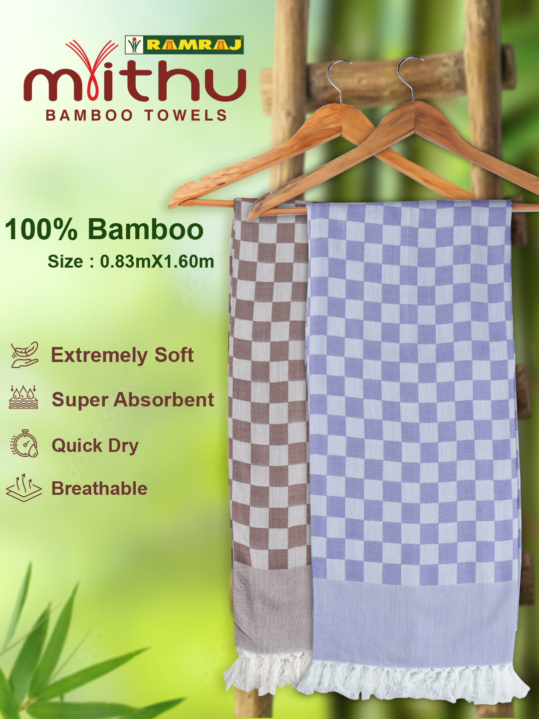 Ultra Soft Absorbent Bamboo Cotton Purple Bath Towel MC02