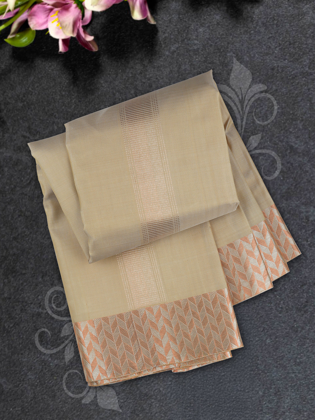 Men Pure Silk Dhoti & Towel Set with 4" inch Jari Border Amirtham