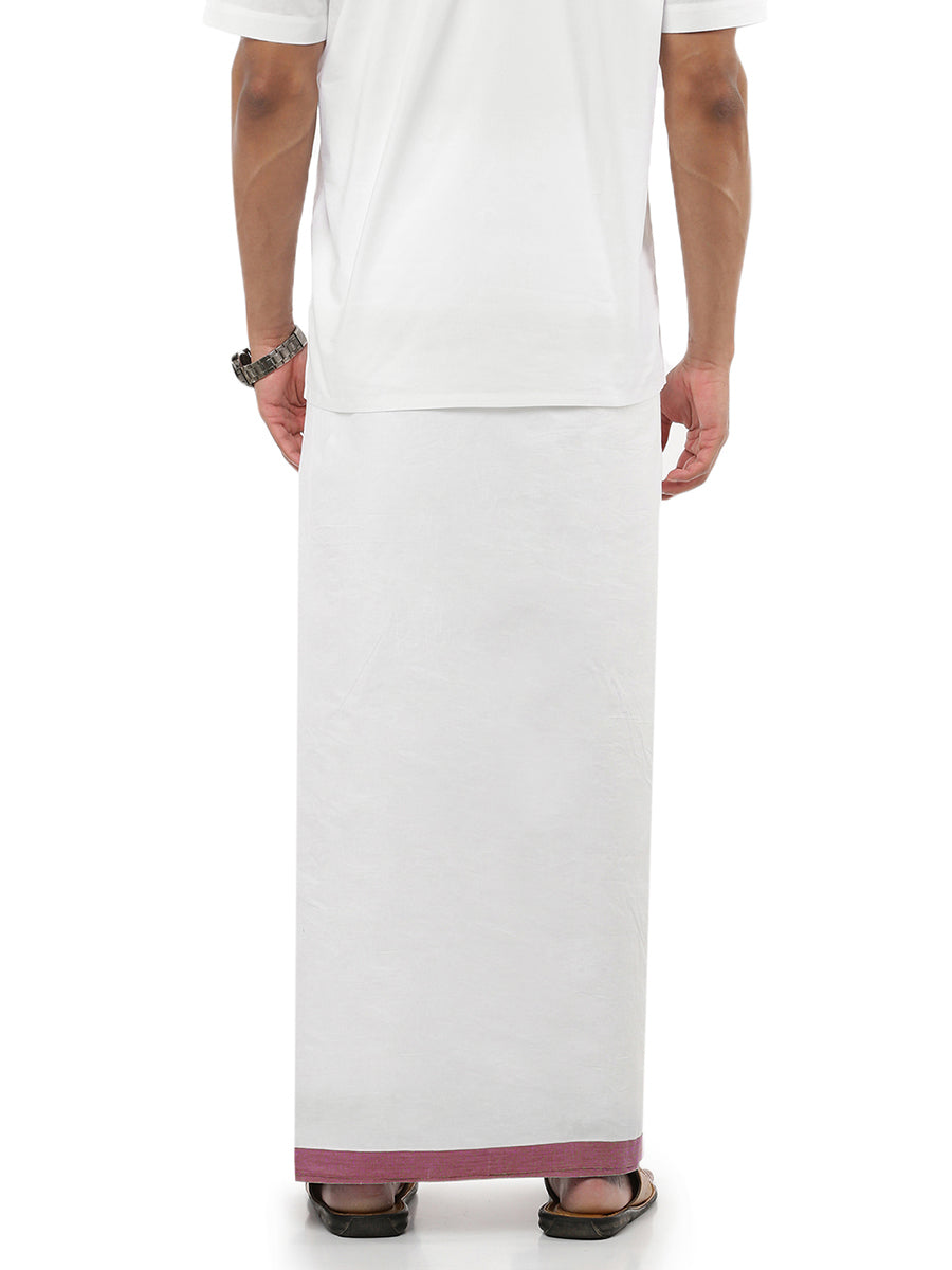 Mens Cotton Double Dhoti White with Fancy Border Vamana Maroon-Back view