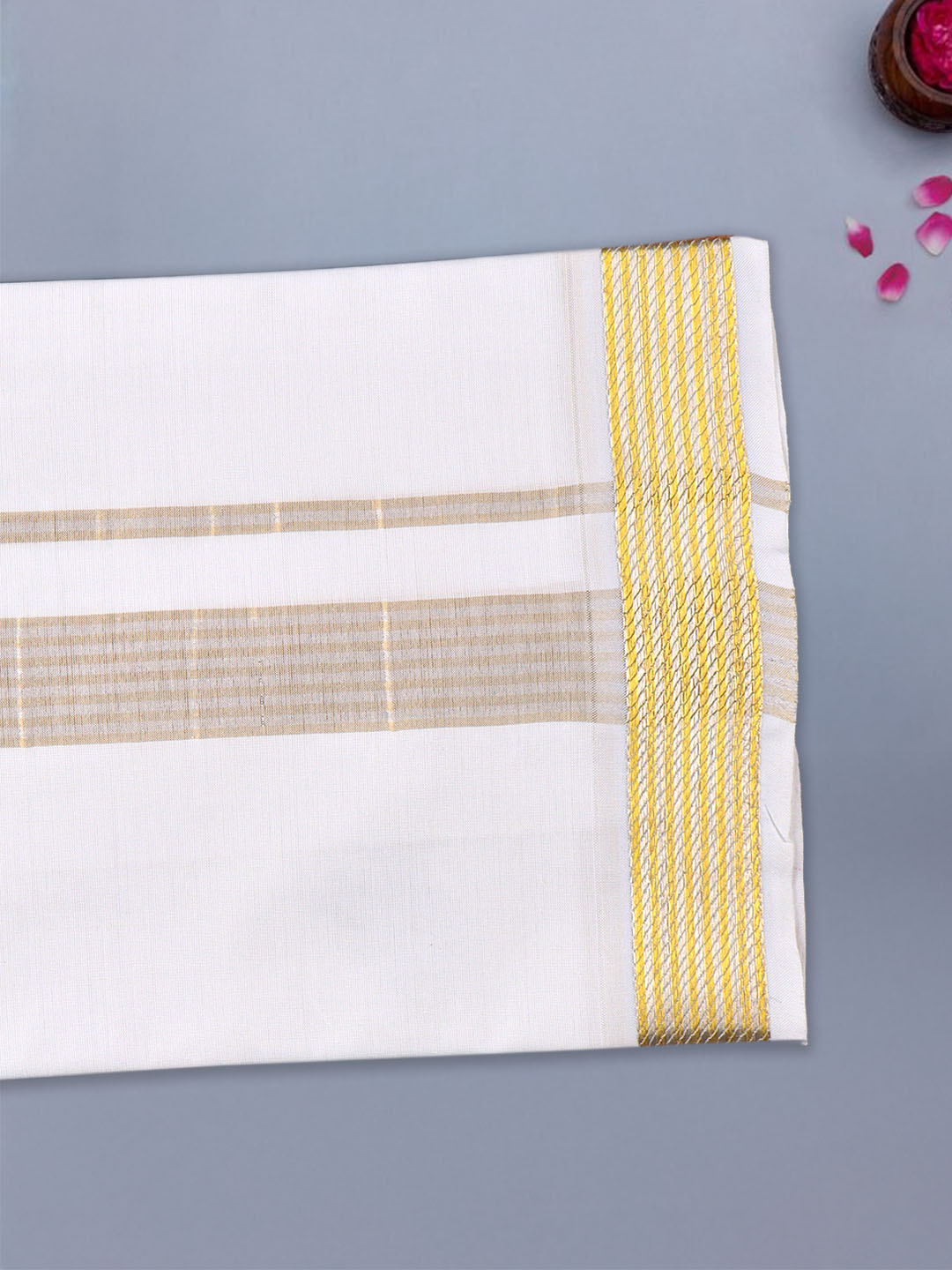 Men Premium Single Layer White Dhoti with Gold Jari Border Majesty