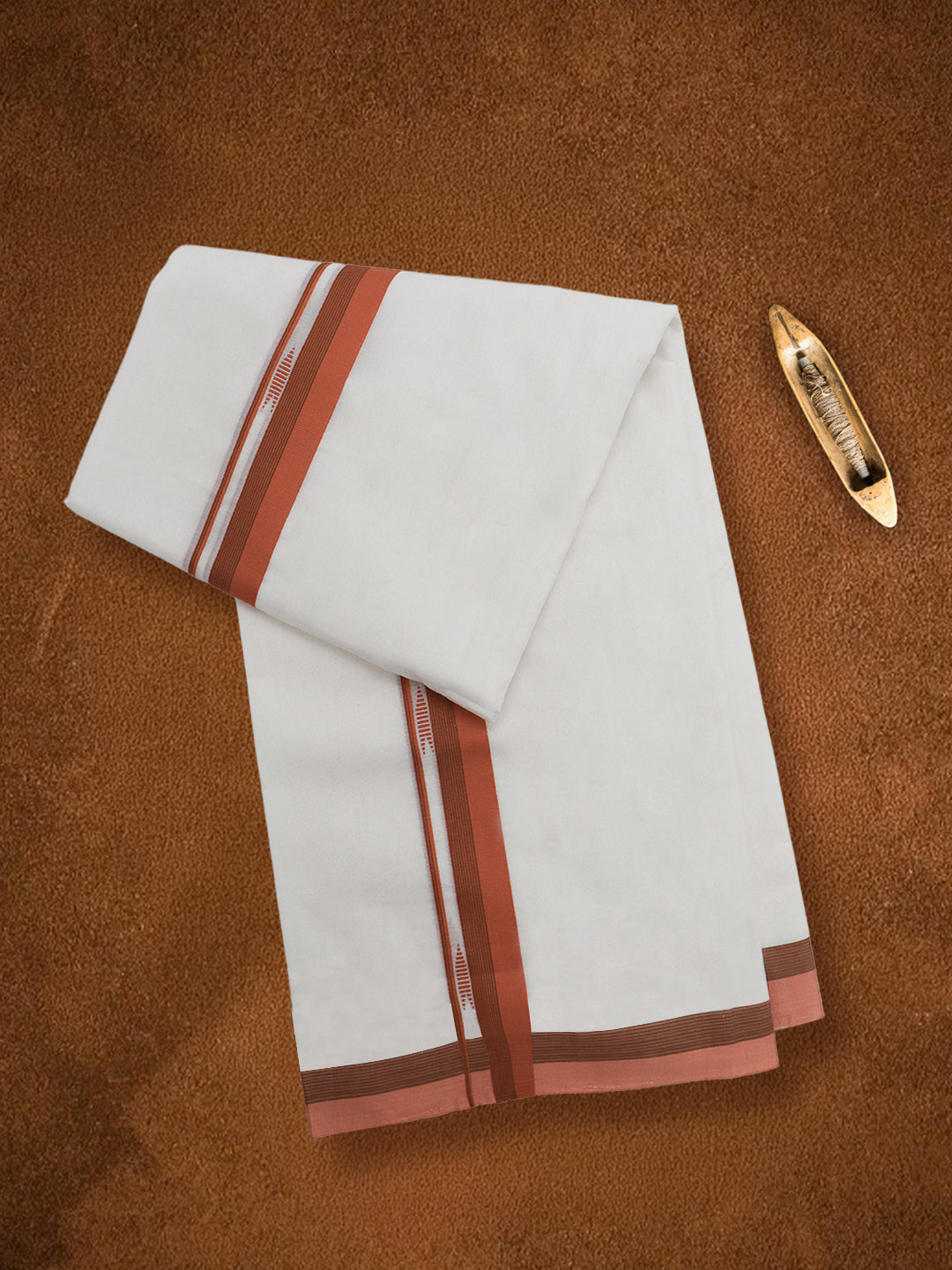 Double Layer Premium Handloom White Dhoti with Fancy Border - HLM101 4m