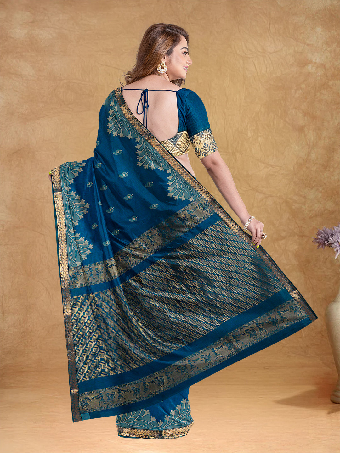 Couple Combo Shirt & Dhoti Set with Saree Blue PCS179
