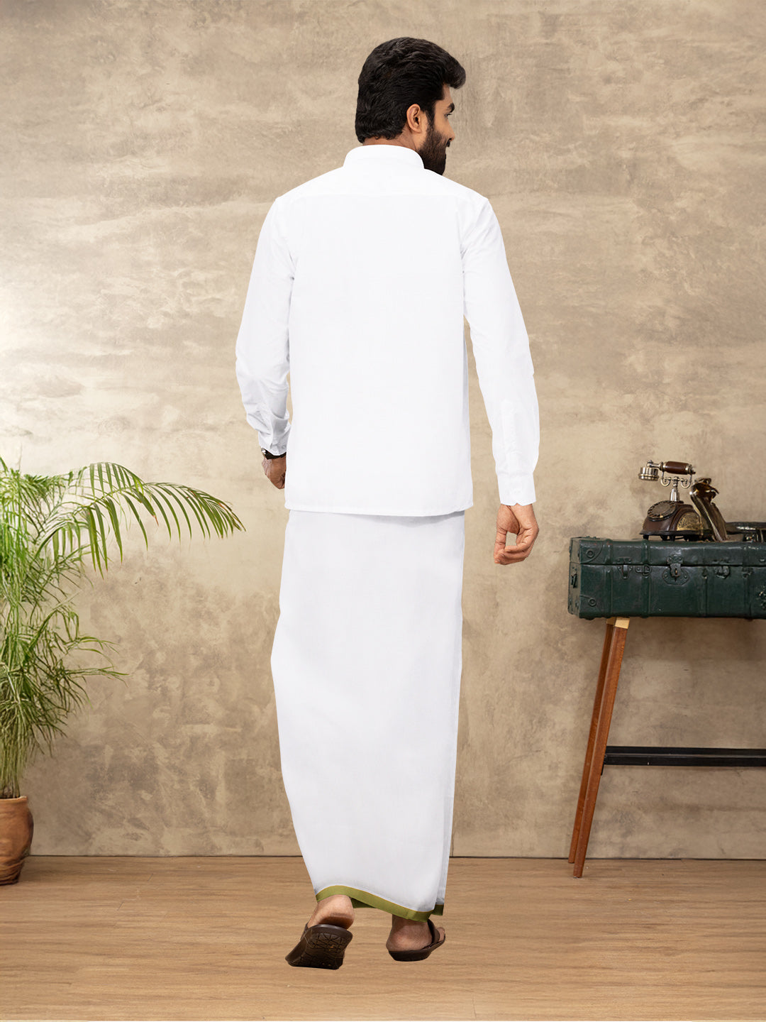 Men 100% Cotton Double Layer White Dhoti with Fancy Jari Border RGF02