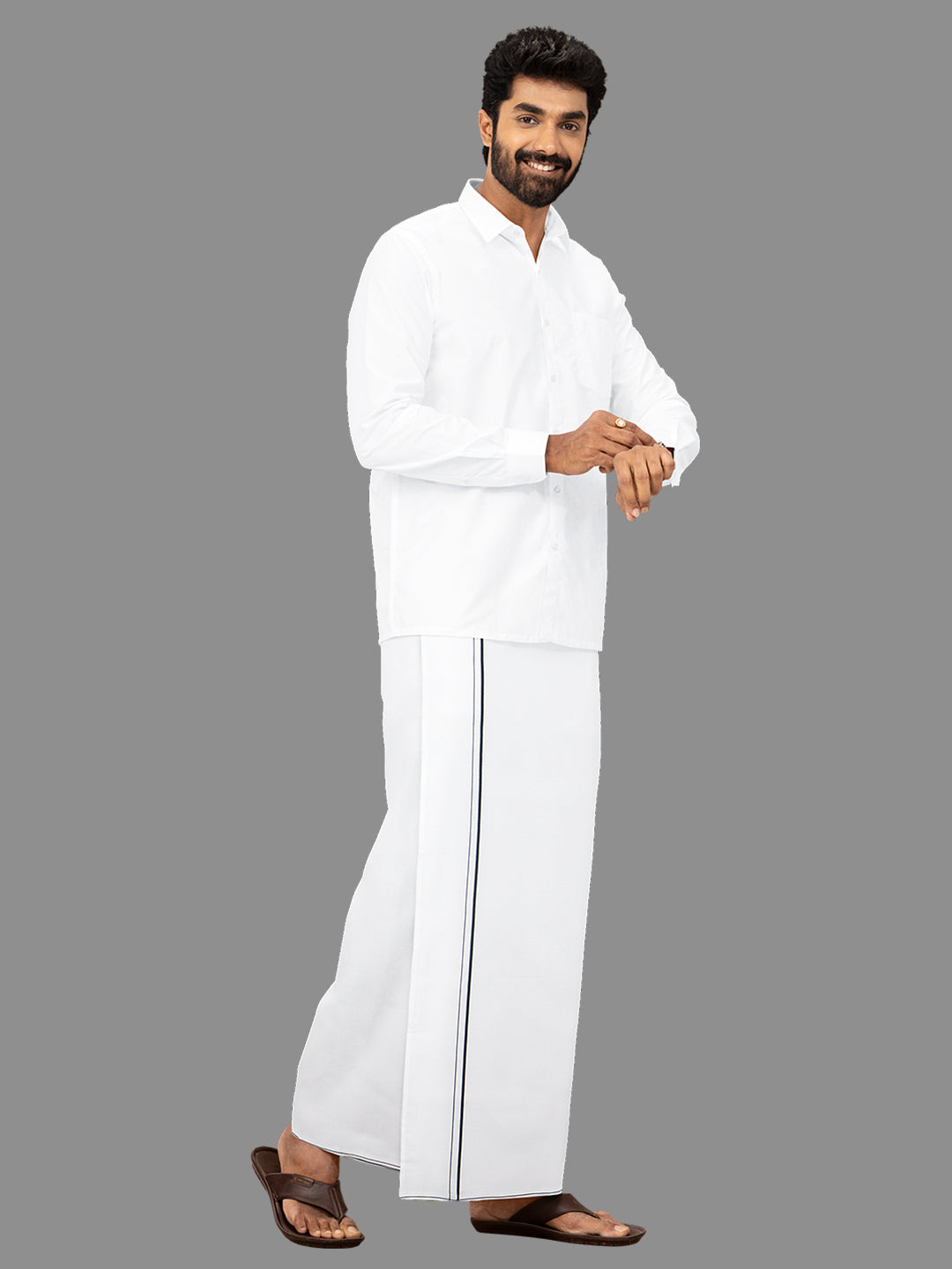 Mens Assorted Small Border Single Dhoti Golden Car