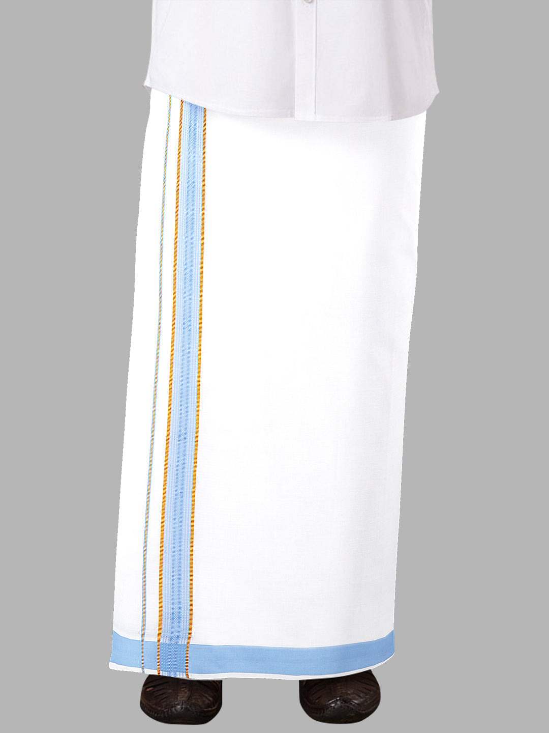 Men Blue Adjustable Pocket Dhoti with Fancy Border GACJ09