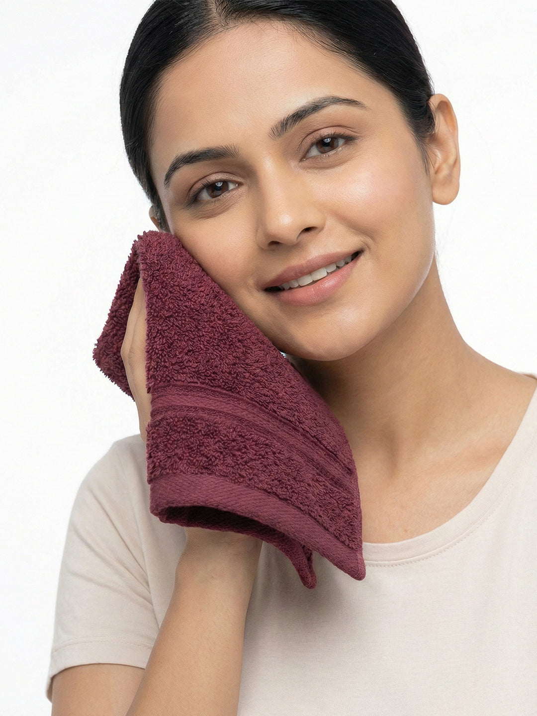 You & Me Premium Soft Terry Cotton Couple Bath, Face & Hand Towels Rumba Red (Pack Of 6)