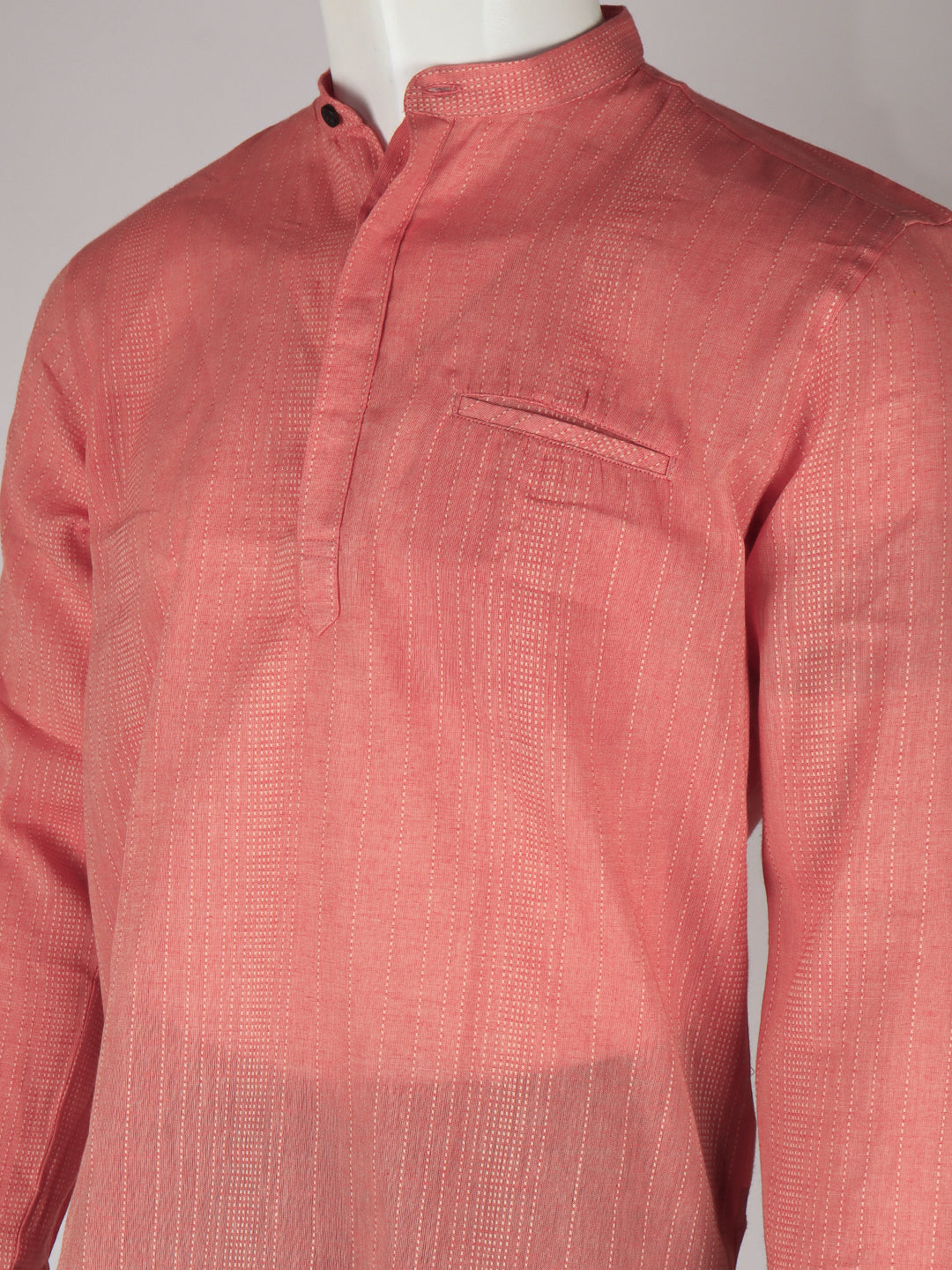 Men Pink Short Length Kurta with Matching Border Dhoti Set RJ18