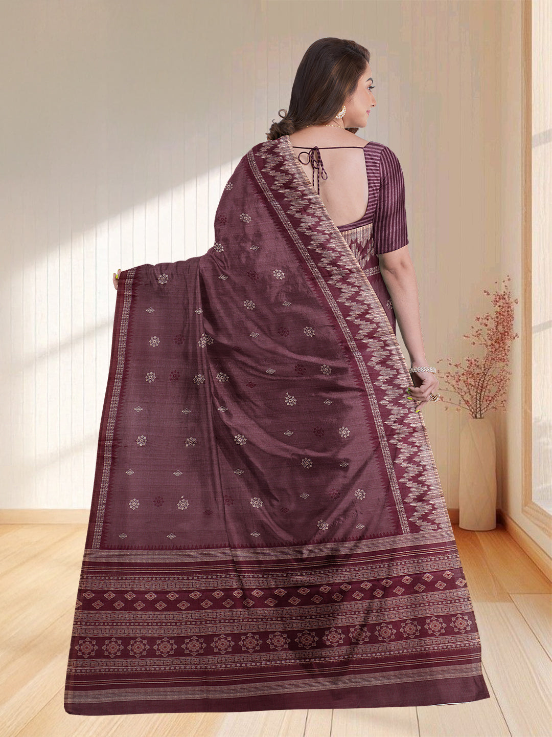 Couple Combo Shirt & Dhoti Set with Saree Wine Berry ST243