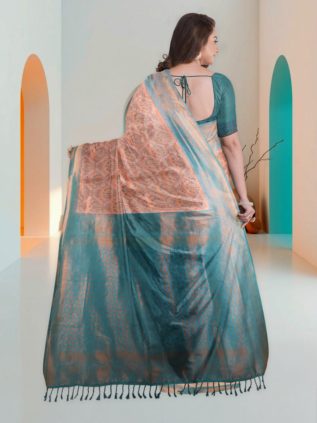 Women Light Copper Art Silk Printed Saree ASS54