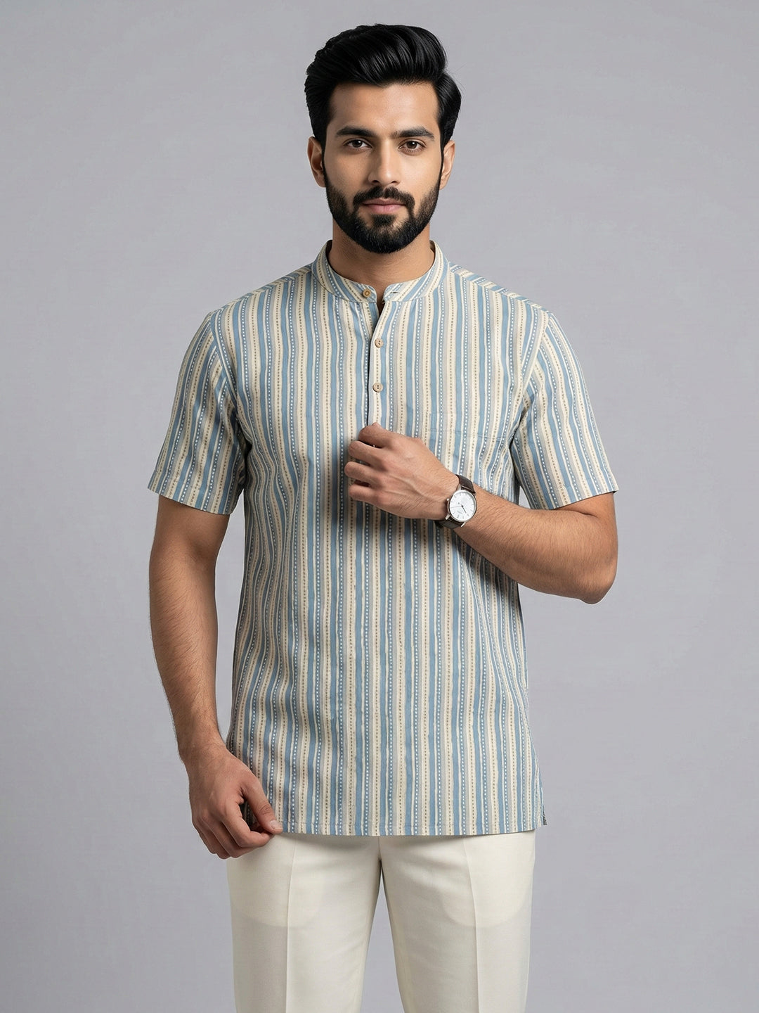 Men Cotton Short Length Pocket Kurta Brown OG14