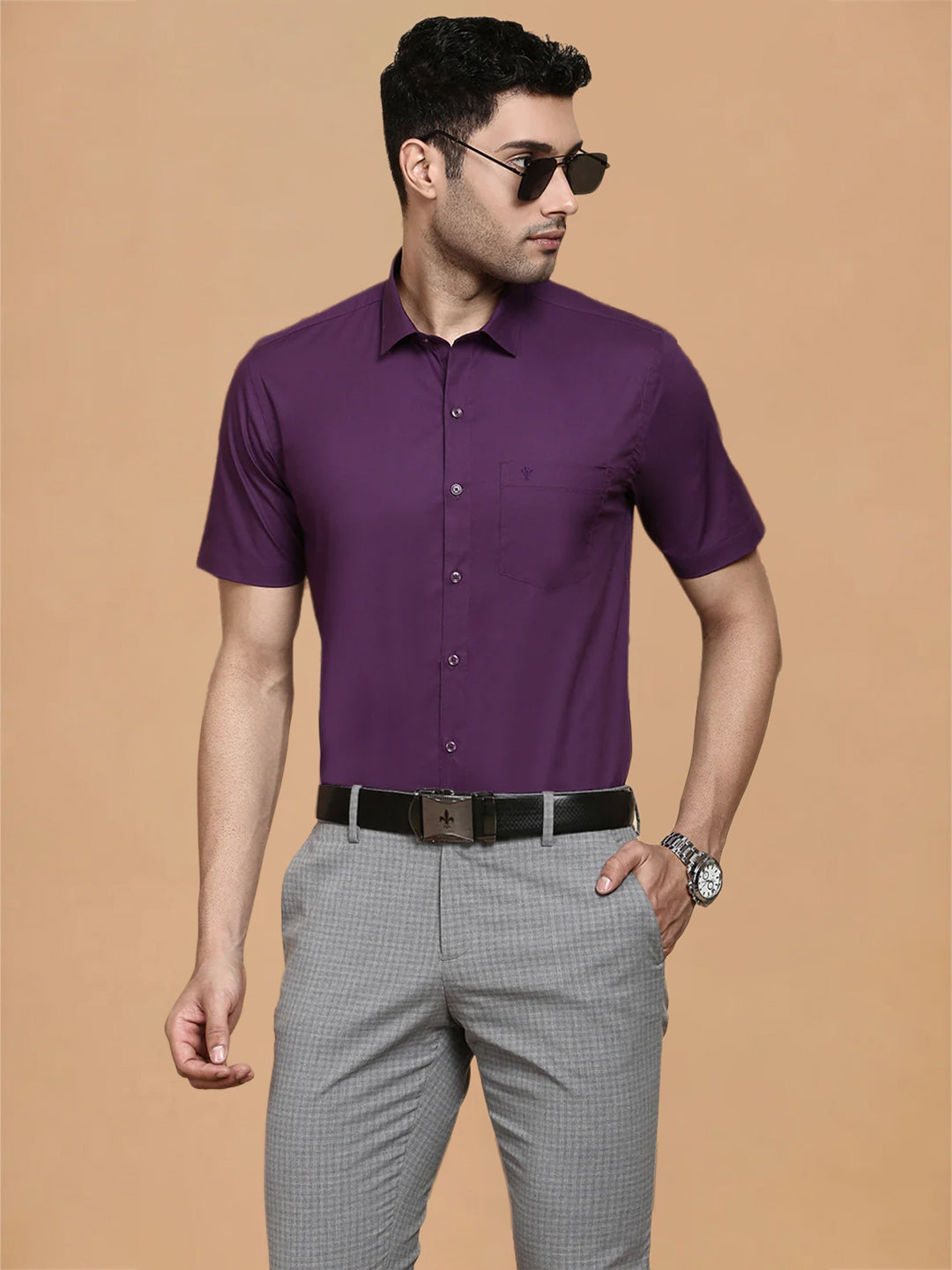 Cotton Spandex Purple 2 Way Stretch Smart Fit Shirt LY5