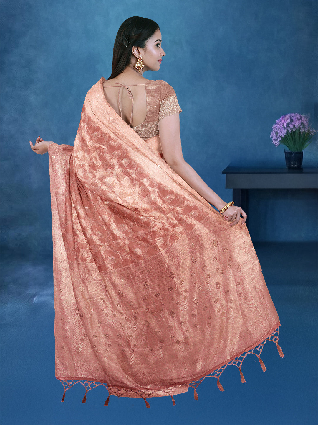 Couple Combo Shirt & Dhoti Set with Saree Copper CD13