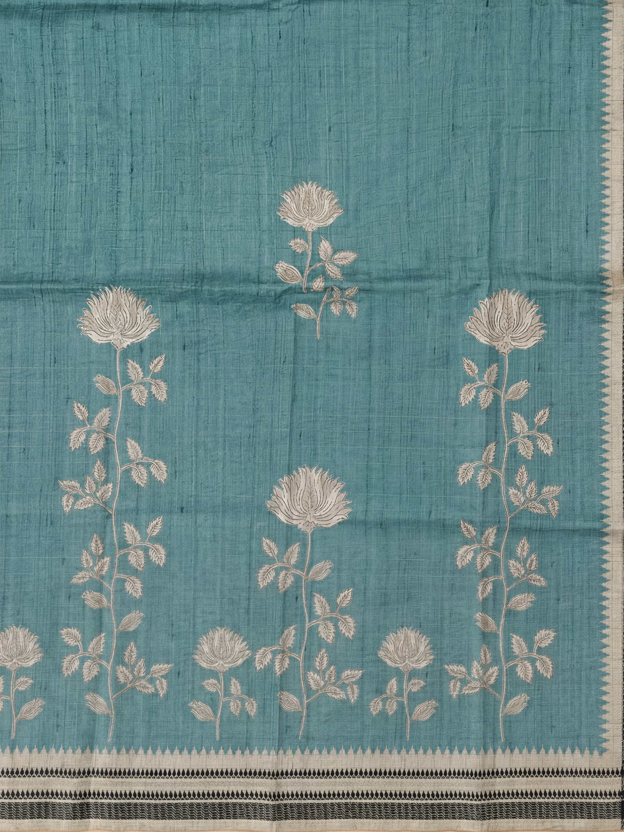 Women Semi Tussar Printed Teal Green Saree ST340