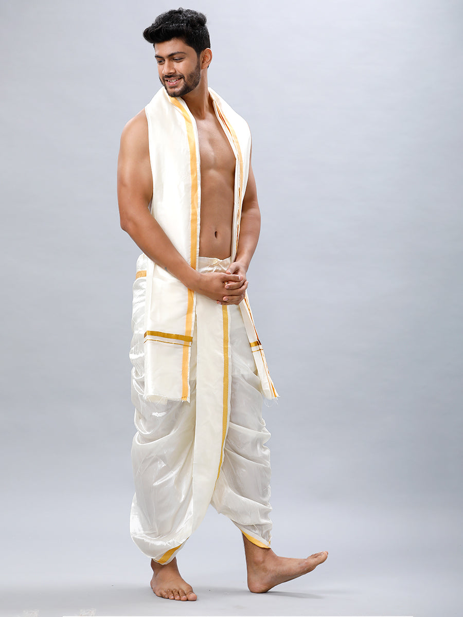 Mens Premium ReadyMade Soft Silk Panchakacham+Towel Set RP Pranav