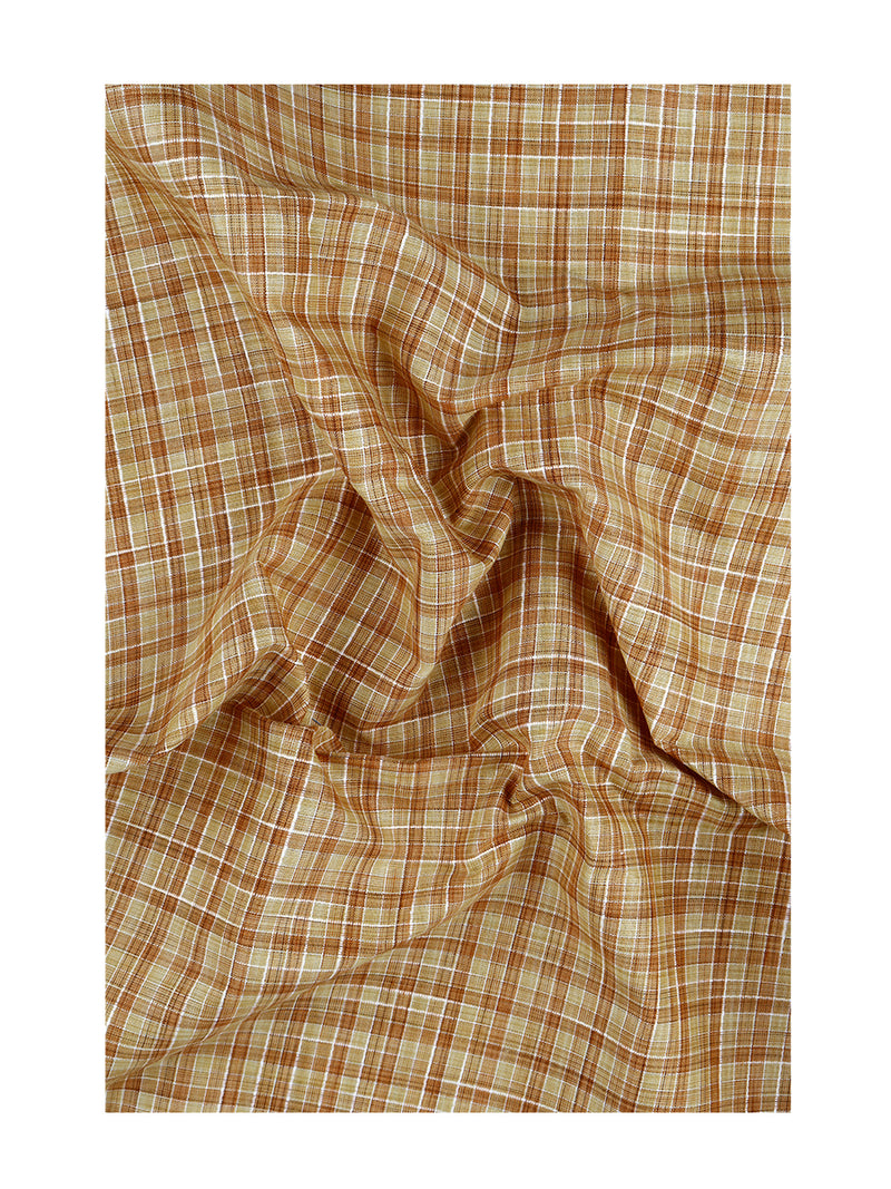 Cotton Golden Yellow and Brown Colour Check Shirt Fabric Elight Gold