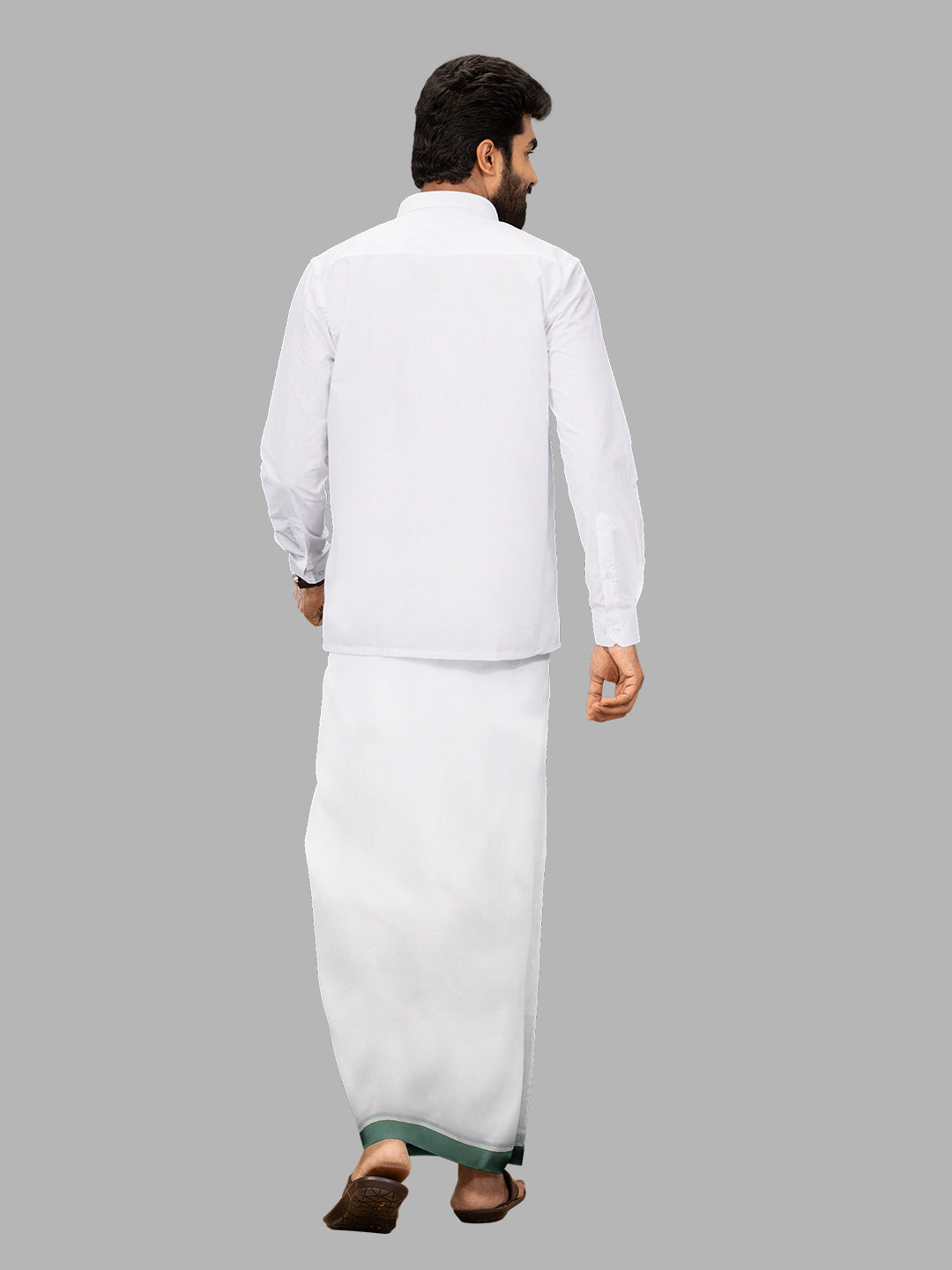 Men Mintgreen Fancy Border Double Layer White Dhoti PMF3