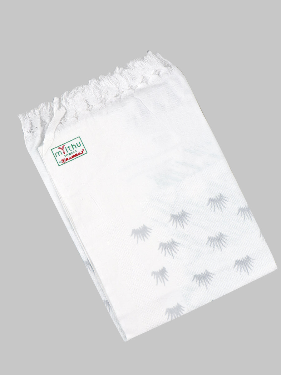 White Cotton Printed Towel (Pack of 2)-View five