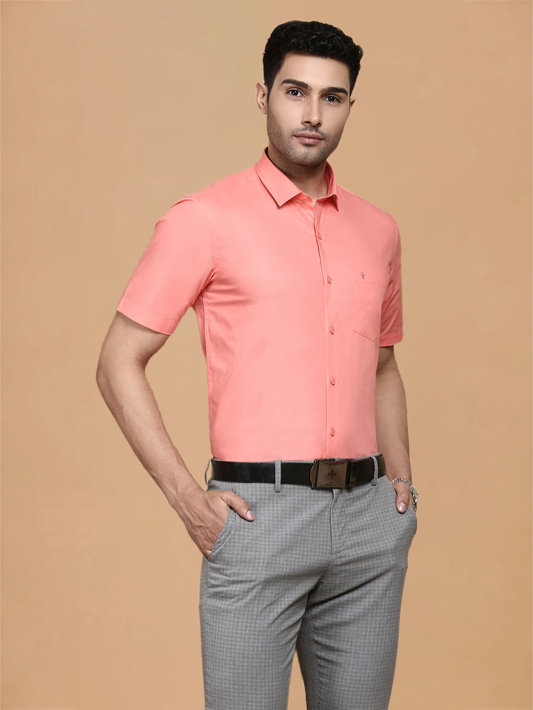 Cotton Spandex Light Pink 2 Way Stretch Smart Fit Shirt LY9