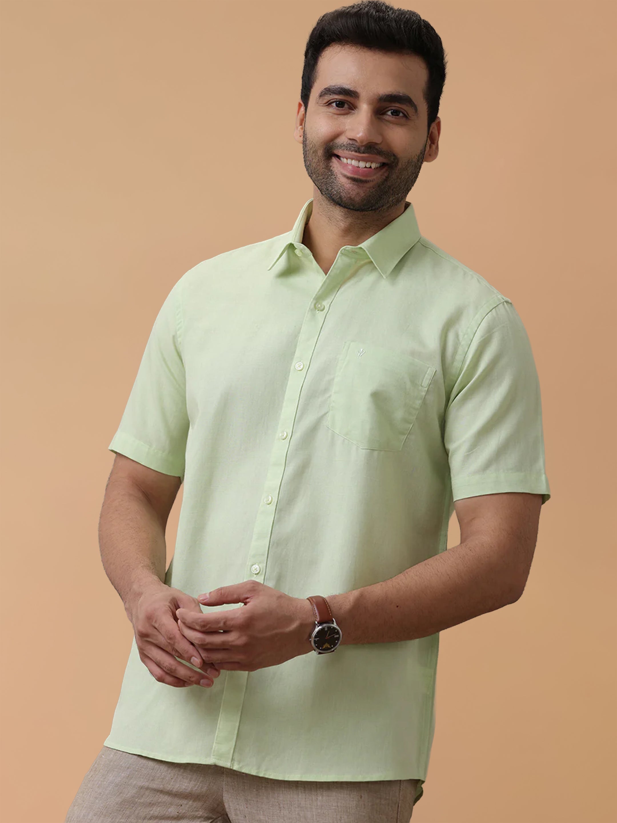 Linen Cotton LT Pale Green Regular Fit Shirt LF21