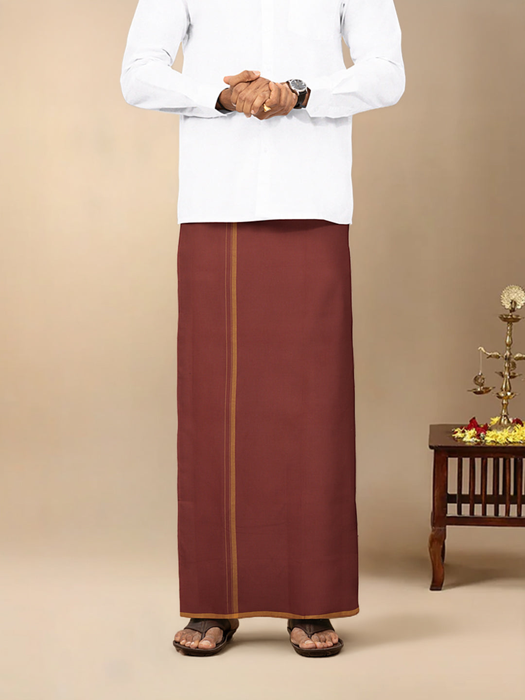 Men Cotton Blend Single Layer Maroon Dhoti with Fancy Border Enrich Colour 14