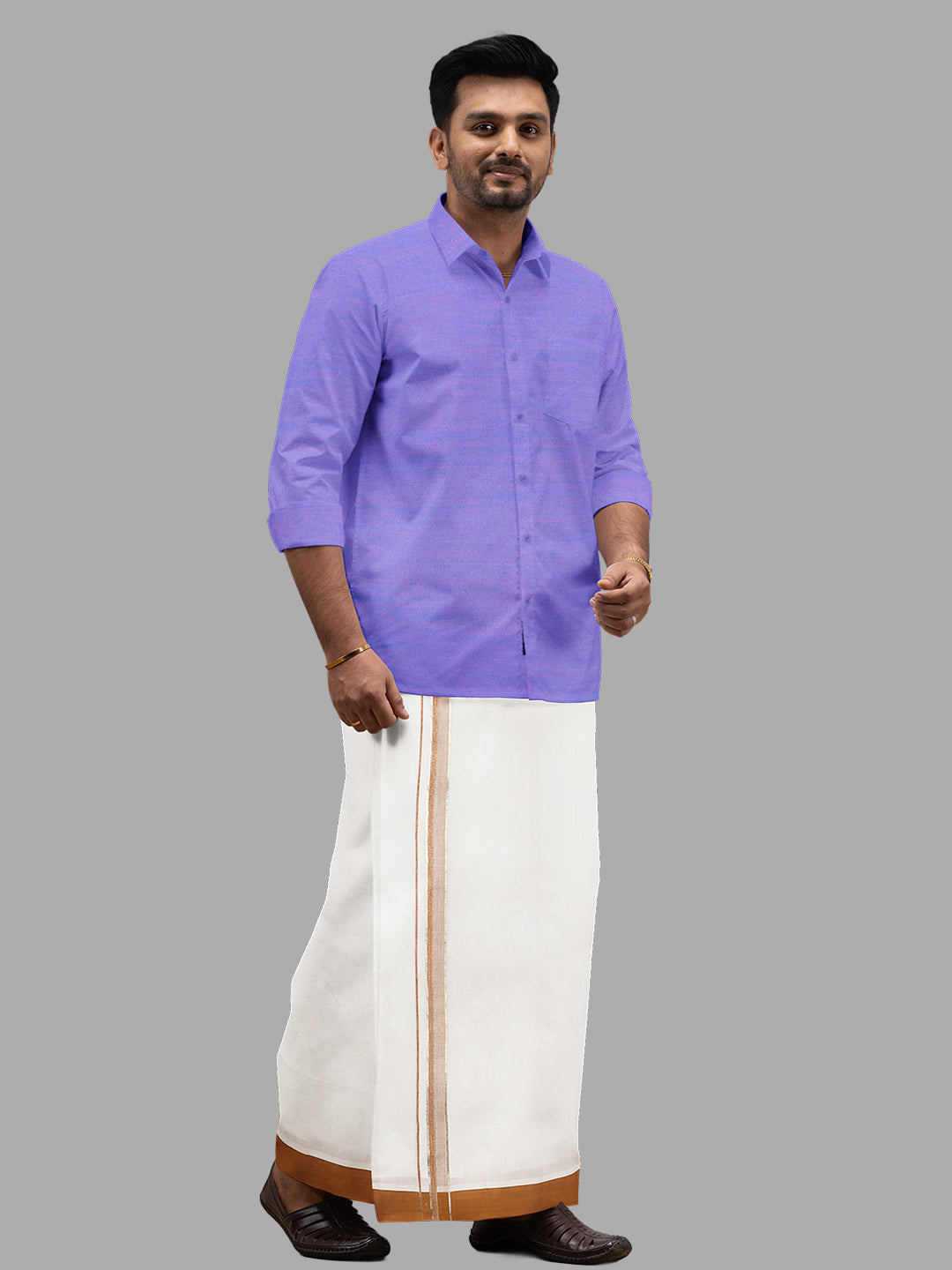 Men Brown Fancy Jari Border Single Dhoti HJF03