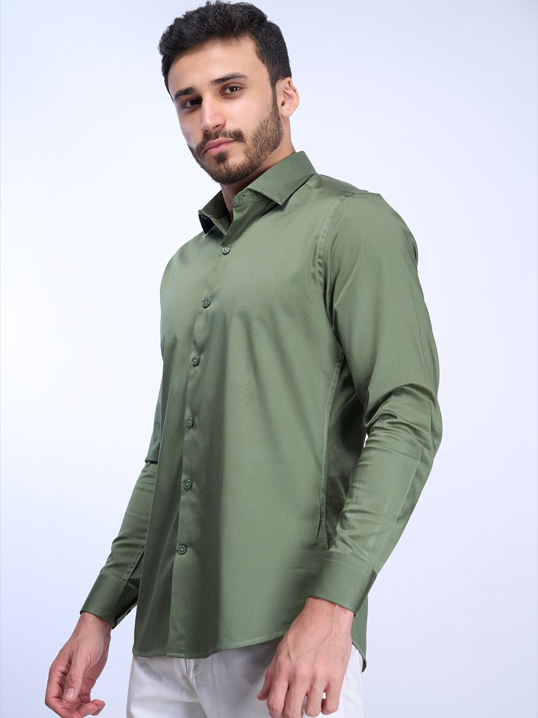 Mens Slim Fit Green Full Sleeves Shirt