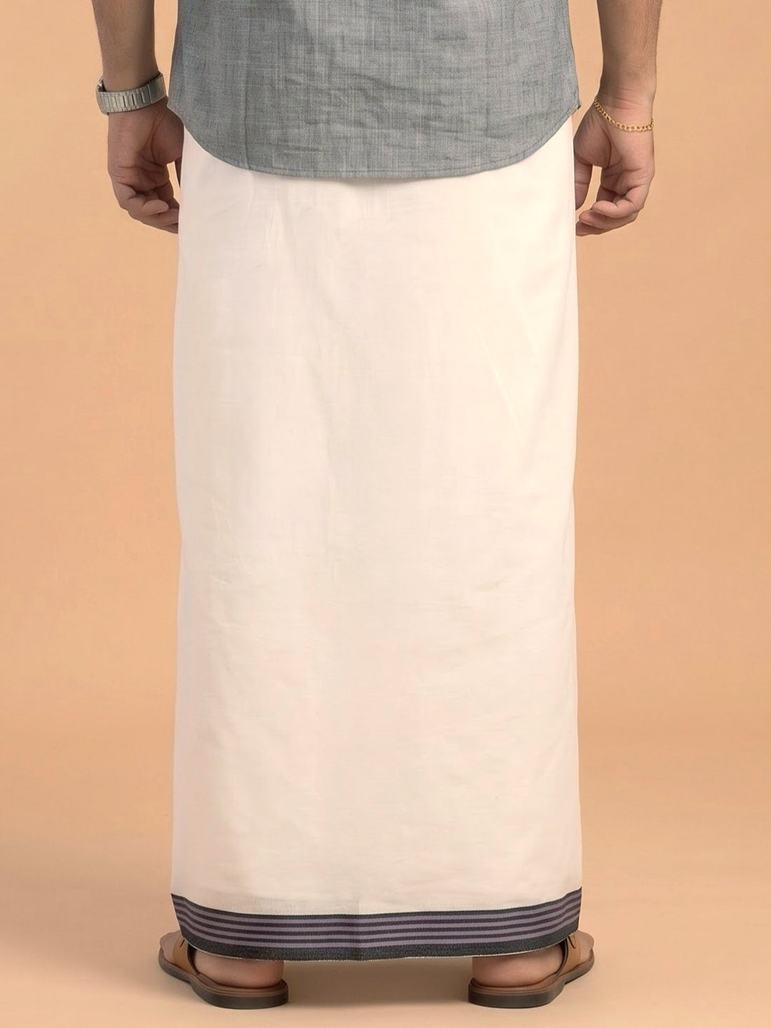 Double Layer 100% Cotton Cream Kora Dhoti with Colour Jari Border - SSJ01