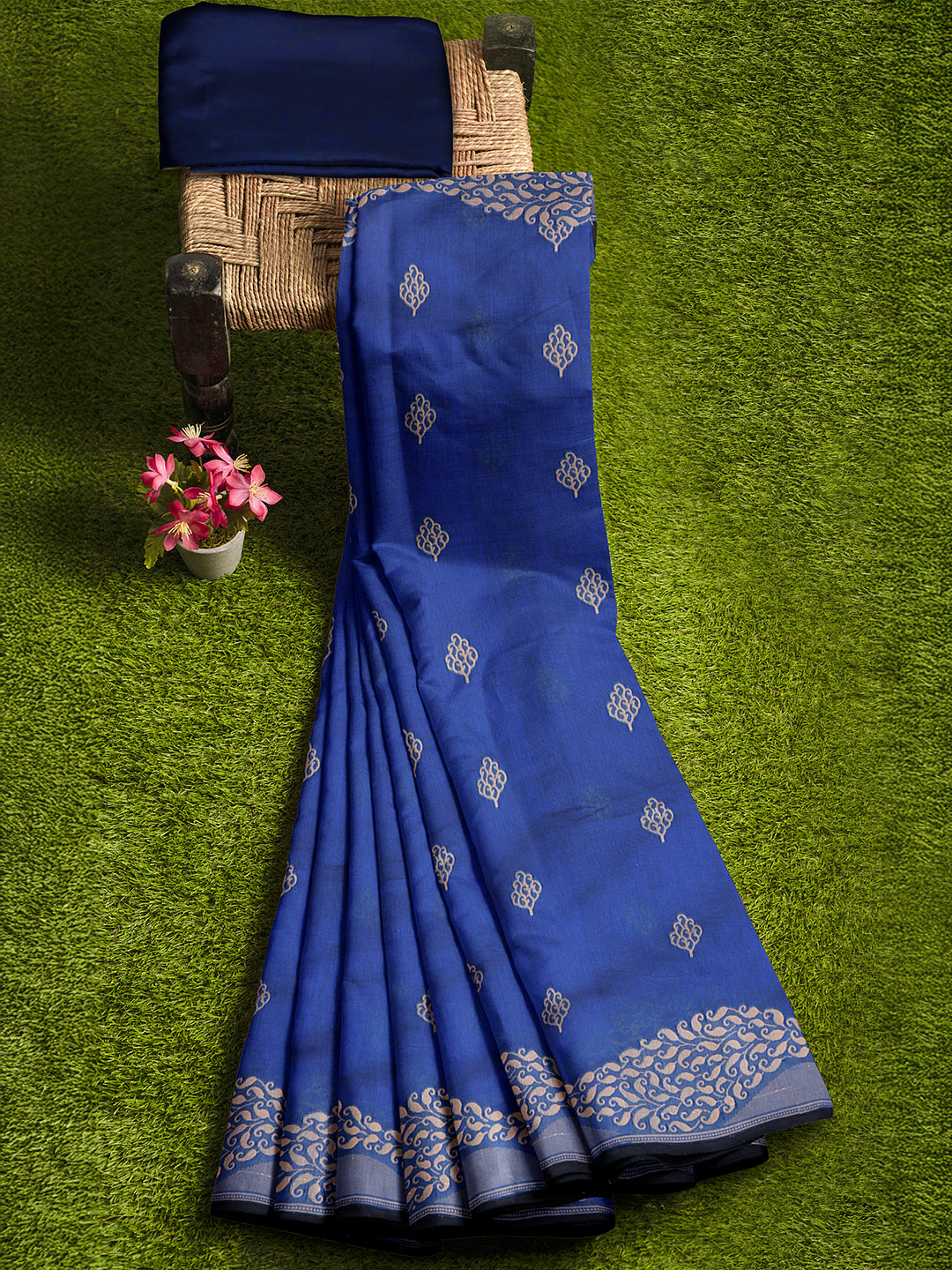 Couple Combo Shirt & Dhoti Set with Saree Dark Blue PCS170