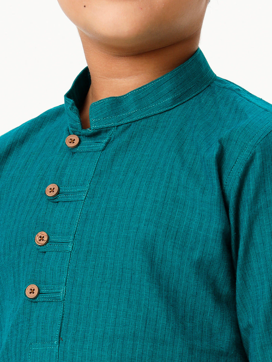 Boys Breeze Cotton Full Sleeves Peacock Green Kurta with Dhoti Combo -Close view