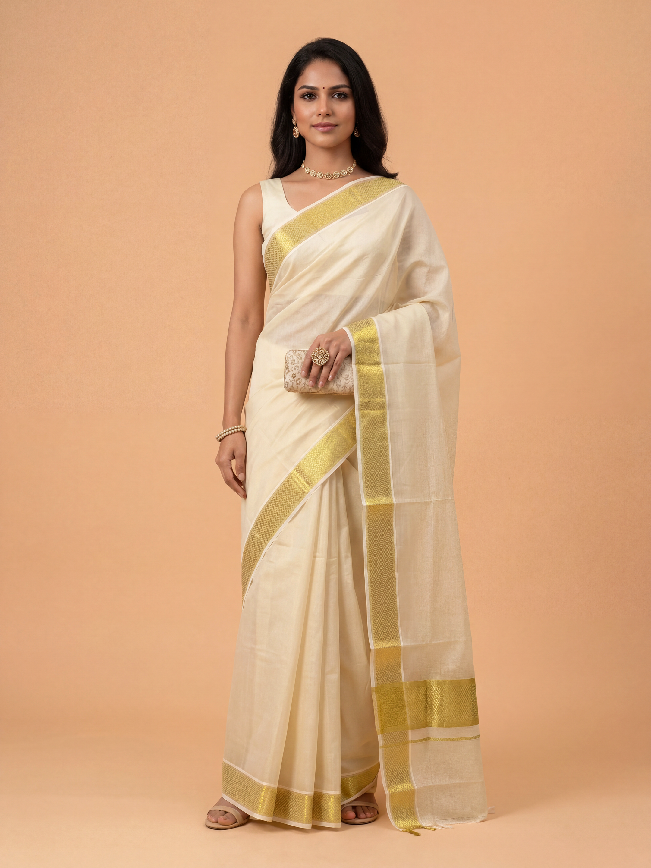 Couple Combo Gold Shirt & Dhoti Set with Saree KLS24