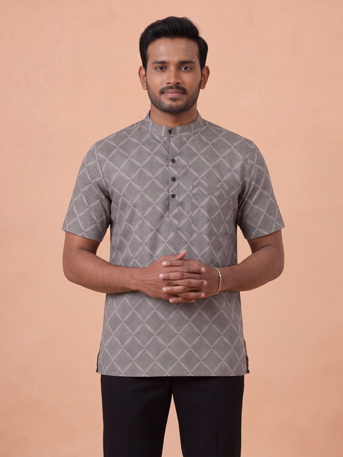 Cotton Short Length Printed Pocket Kurta Grey RH10