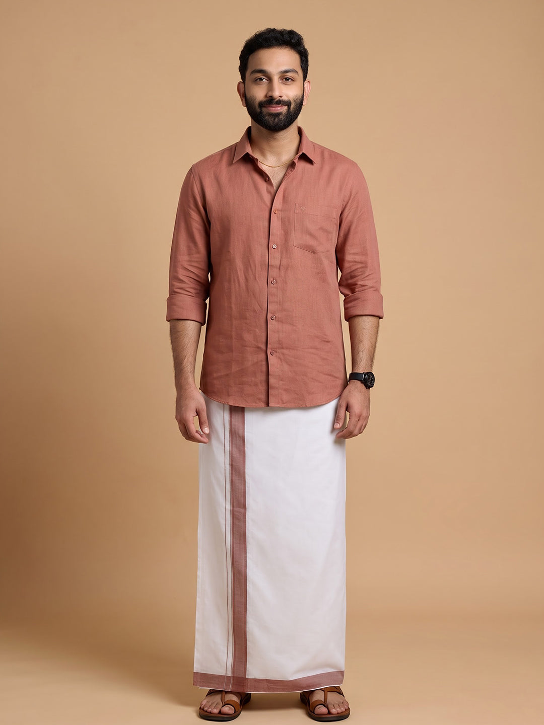 Double Layer 100% Cotton White Dhoti with Colour Border - PJF08